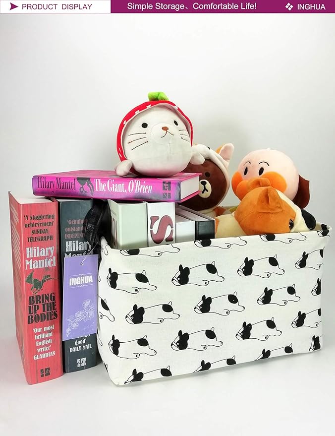 INGHUA Rectangular Storage Basket Fabric Organizer Bin for Toys,Books,Clothes,Gifts,Pets-Perfect for Home,Office,Nursery,Dorm,Shelf(Rec Bulldog)