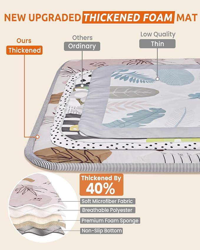 71x59 Playpen Mat Foam, Large Baby Play Mat for Babies Kids Toddlers Infants Floor Crawling, Washable Cushioning Padded Playmat for Indoor Outdoor, Baby Gifts for Boys Girls, Boho Leaf