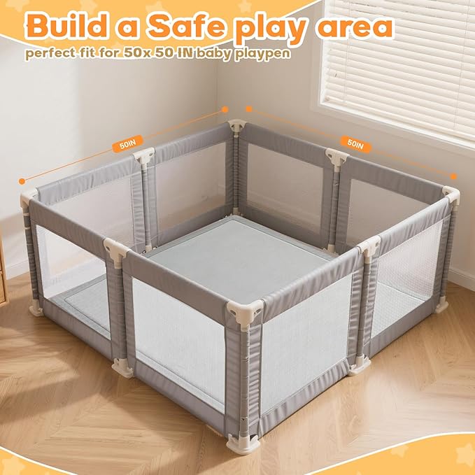 Baby Play Mat for Floor,1.3" Thick Elasti-Foam Playpen Mat for Tummy Time, Easy Care with Non-Slip Cushioned for Infant,Kids and Toddler Crawling