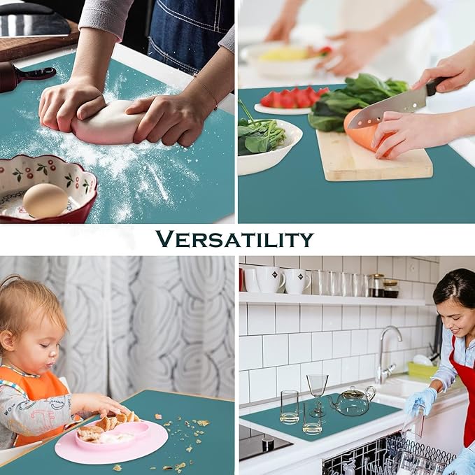 QPIX DIGITAL Extra Large Silicone Countertop Mat,Silicone Table Mat Kitchen Counter Protector Nonslip Heat Resistant Silicone Desk Mat Crafts Kids Dinner Placemat Pastry Dough Rolling Mat,Dark Green
