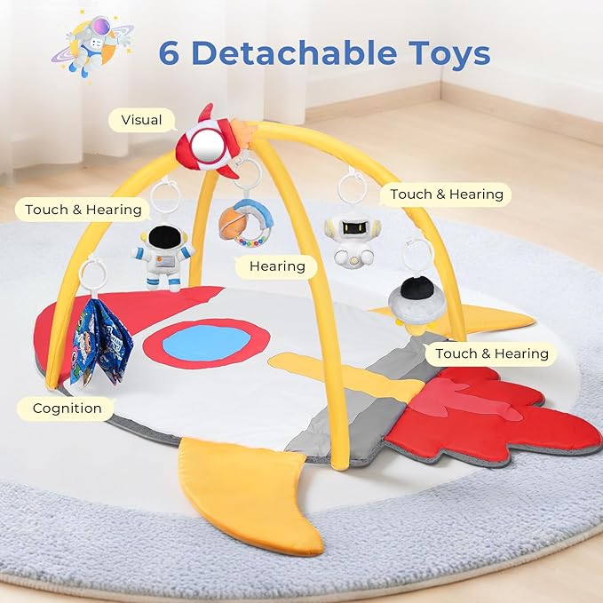 IPOZITO Baby Play Gym & Activity Mat for Sensory Development, Baby Tummy Time Play Mat to Improve Motor Skills and Visual Tracking， Newborn Infant Baby Essentials Gift