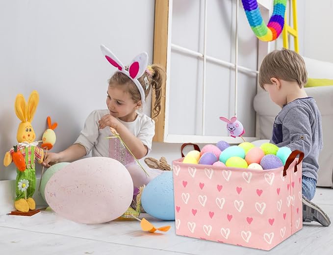 TIBAOLOVER Rectangular Kids Storage Basket Gift Basket Baby Storage Basket Cute Kids Toy Storage Bin Organizer Shelf Book Basket Room Decor(Pink Heart)