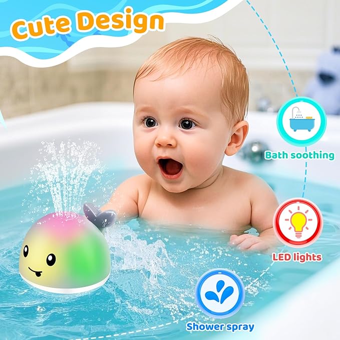Light Up Whale Bath Toys Sprinkler for Babies 6-12 12-18 Months, Kids Ages 1-3 2-4, Baby Infant Toddler Pool Water Fountain Bathtub Toys for 1 Year Old Boys Girls Easter Basket Stuffers Gifts