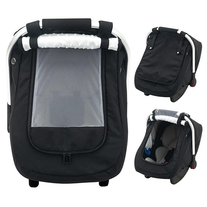 Waterproof Baby Car Seat Cover, Warm Carseat Cover for Cold Weather, Infant Car Seat Canopy with 2 Breathable Vents, 3D Mink Dot Baby Carrier Cover for Boys & Girls