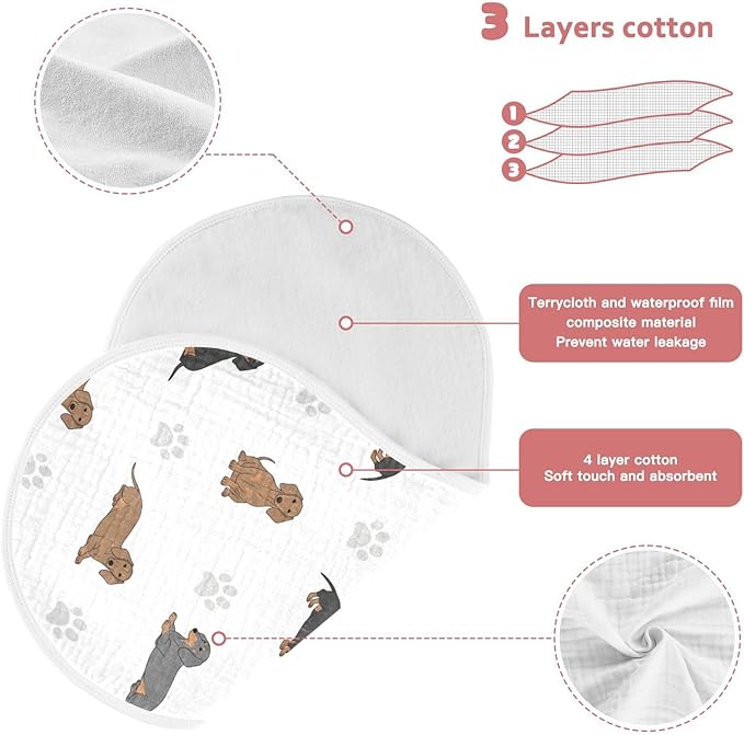 Qinllo 4 Pack Muslin Burp Cloths Dachshund Dogs Paw White Cotton Baby Burp Cloths Ultra Absorbent and Soft Thick Burping Cloth for Newborn Babies 22x11 Inch