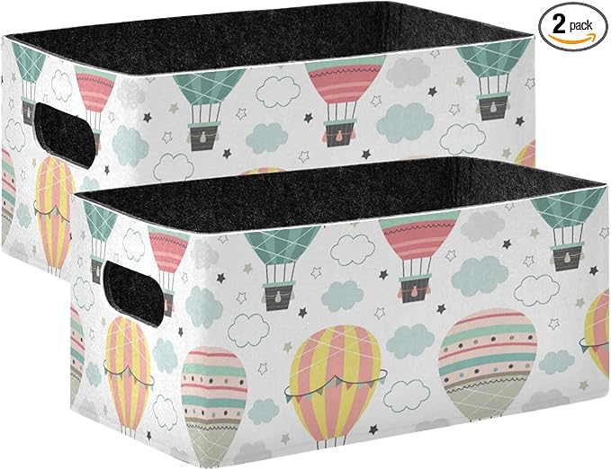 Emelivor Hot Air Balloon Collapsible Storage Bins Set (2pcs) with Dual Handles - Foldable Storage Baskets for Nursery , Kids Room, Clothes, Towels, Magazines