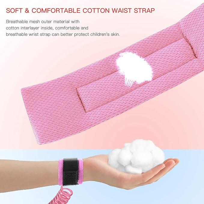 Anti Lost Wrist Link for Toddlers, Safety Toddler Leash, Child Leash, Wrist Leash for Babies and Kids, Children's Safety Wristband for Outdoor, Family Travel(8.2ft/2.5m, Pink)