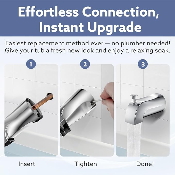 Tub Spout with Diverter – Slip-Fit Bathtub Faucet Spout Replacement, 1/2” Copper Pipe Connection, Easy to Install, Universal for Bathroom Shower (Chrome)