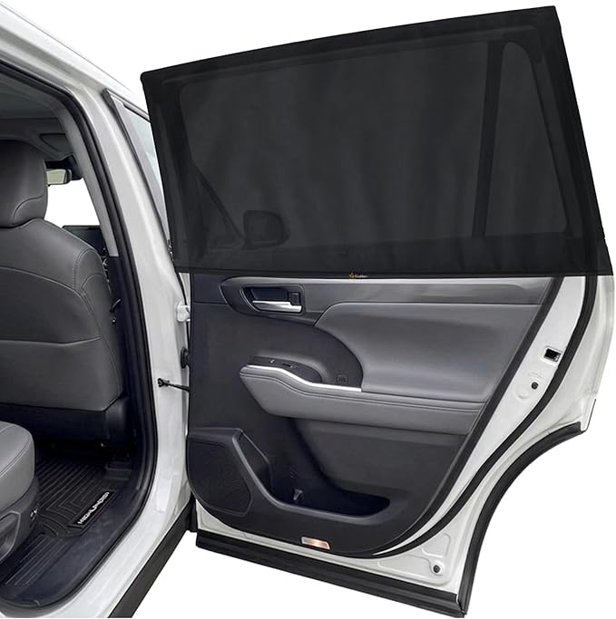 EcoNour Rear Side Window Shades for Toyota Highlander 2020–2026 | Custom Fit Stretch Mesh Sun Shades for Heat Reduction, UV Protection & Privacy | SUV Window Cover Accessories
