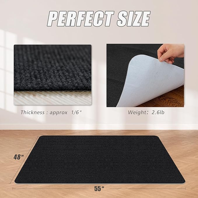 Sycoodeal Office Chair Mat for Hardwood Floor,Office Computer Gaming Chair Mat for Tile Floor,Large Floor Protector Rug,Anti-Slip,Easy to Clean,Pure Black(48"x55")