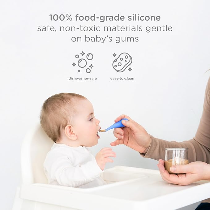 Ubbi Silicone Baby Training Spoons, 3-Pack Soft-Tip Self-Feeding Utensils for Baby-Led Weaning, Easy-Grip Toddler Spoons, BPA-Free, Dishwasher Safe