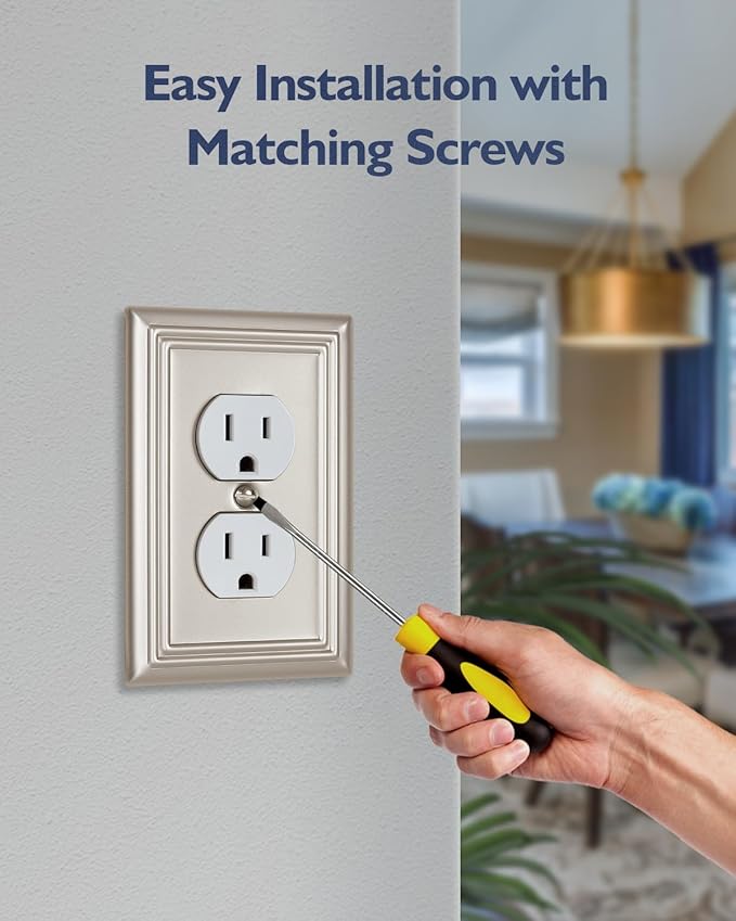 6-Pack Duplex Wall Plate, Decorative Satin Nickel Outlet Covers, Metal Wall Plates for Electrical Outlets, Light Switches, 3.15''*4.88'', Midsize
