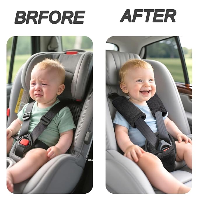 Car Seat Straps Pads for Baby Boys 3 Pieces,Super Soft Car Seat Strap Covers Kids,Man Fai Sky Infant Carseat Shoulder Pading, Hip Support for All Car Seats, Pushchair, Stroller(Black)