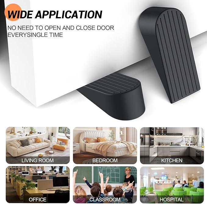 Big Door Stoppers, Extra Large Door Stoppers for Bottom of Door Gaps, Sturdy and Stackable Heavy Duty Doorstop Great for Home Office, Rubber Door Stopper Wedge for Tile, Wooden Floor, Carpet (4 Pack)
