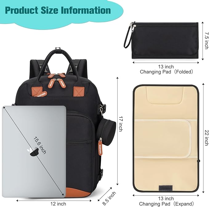 Diaper Bag Backpack,BAGPARKK Multi function Baby Bag with Portable Changing Pad, Pacifier Holder,Waterproof Diaper Bags with USB Charging Port,Anti-Theft Travel Backpack for Mom, Dad, Newborn (Black)
