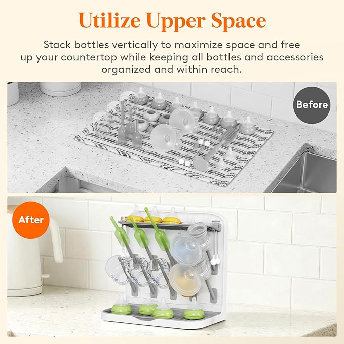 Lifewit Baby Bottle Drying Rack with 10 Hooks, Newborn Essentials Must Haves, Countertop Holder Organizer for Baby Stuff, Rack Dryer for Pacifiers, Weighted Straws, Pump Parts