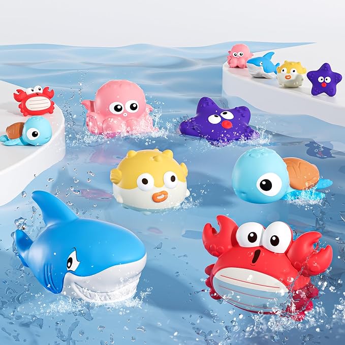 XAWACAH Bath Toys for Toddlers 18 Month, Bathtub Toys with 6 Baby Bath Animals, No-Hole Design Keeps Dry, Floating Toys Set for Baby 1 Year Old Boys & Girls (6 Pack)