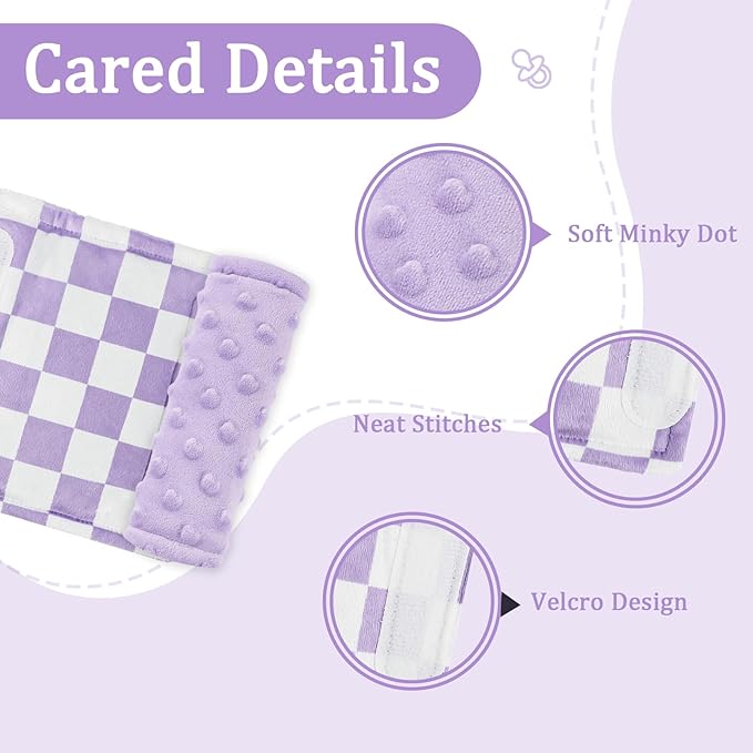 DILIMI Baby Car Seat Belt Covers, 2Pcs Carseat Shoulder Strap Pads, Soft Minky Car Seat Neck Covers, Newborn Car Seat Strap Protectors, Stroller Strap Covers for Baby Kids, Purple Checkered