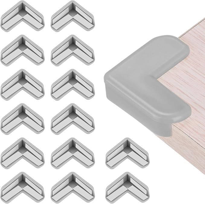 uxcell Corner Protectors, 16 Pcs Table Corner Protectors, Furniture Corner Guard and Edges Safety Bumpers for Table Edges and Sharp Corners (L-Shaped, Grey)