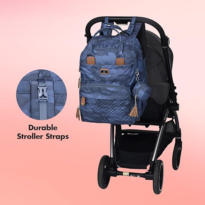 Dikaslon Diaper Bag Backpack with Portable Changing Pad, Pacifier Case and Stroller Straps, Large Unisex Baby Bags for Boys Girls, Multipurpose Travel Back Pack for Moms Dads, Camo