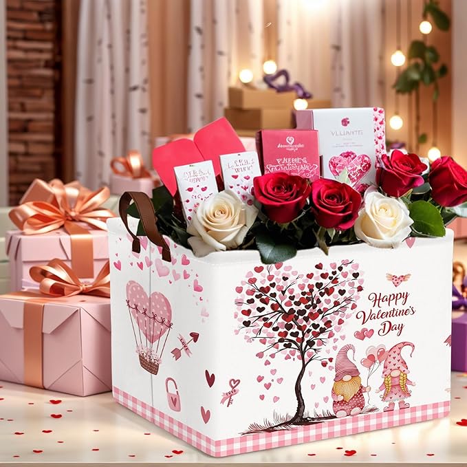 ASKETAM Valentine's Day Basket Gift for Empty Cute Heart Large Storage Bin for Kid and Baby Room Décor (Pink Dwarf Love Tree Hot Air Balloon)