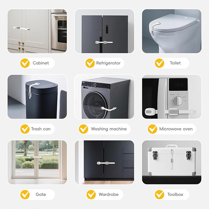 6 Packs Cabinet Locks Baby Proofing, Child Proof Cabinet Locks with 3M Adhesive, No-Drill Child Safety Cabinet Lock, Flexible for Drawer, Door, Fridge, Trashcan, Toilet Seat, Pantry