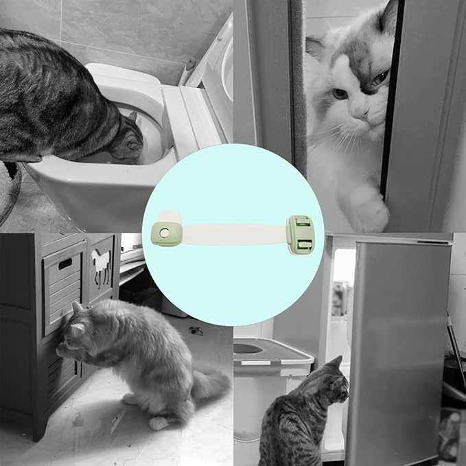 WOCATS 5 PCS 3M Adhesive Straps Safety Locks for Cabinet Latches, Drawers, Fridge, Dishwasher, Toilet Seat, Cupboard, Oven,Trash Can, for Cats, Dogs, Baby,No Drilling (Green)