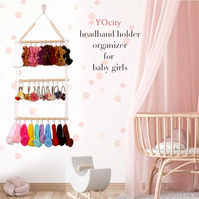 YOcity Headband Holder for Girls Baby Headband Organizer Head Bands Hair Accessories Display Organizer Wall Hanging Decor for Nursery Toddler Girl Room (White)