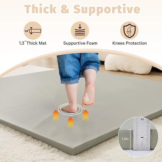 Waterproof Baby Play Mat for Floor 1.3"Thick Memory Foam 74 * 50 Cushion Playpen Playmat Tummy Time Crawling Mat Nursery Rug Pad Mattress Create Soft & Safe Area for Infants,Toddler,Kids,Grey