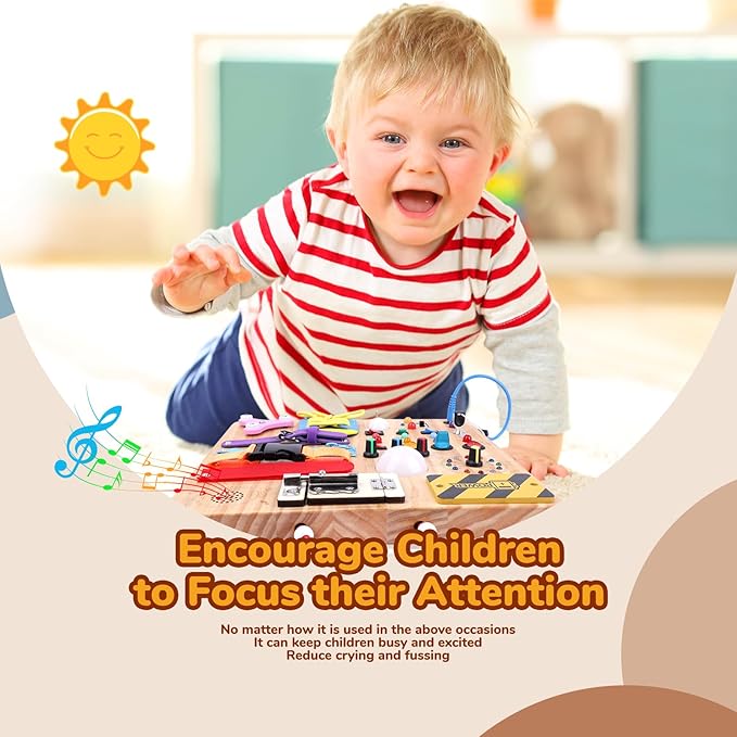 Sumsoltic Busy Board,Montessori Toys for 1-3 Year Old Boys & Girls,Travel Educational Learning Activities for Toddlers,Sensory Toy for Kids with Autism (Busy Board v3)