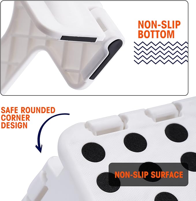 Korpai 13" Folding Step Stool for Adults and Kids Holds Up to 300 lbs,Non-Slip Folding Stools with Portable Handle, Compact Plastic Foldable Step Stool for Bathroom,Bedroom, Kitchen,White,1PC