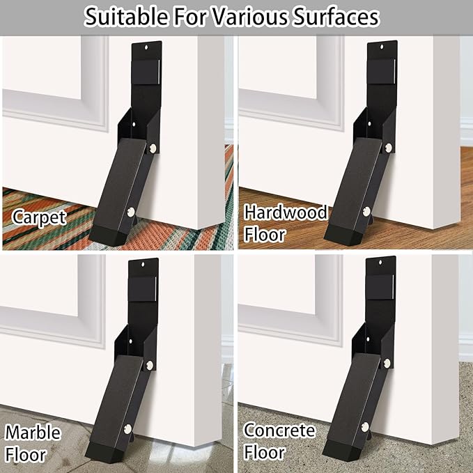 No Drilling Door Stopper Hold Door Open, Self Adhesive Door Stop, Door Stoppers for Bottom of Door, Kickdown Door Stop, Heavy Duty Door Wedge Catch, Easy Installation