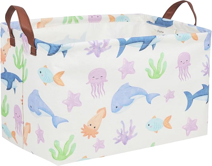 Essme Rectangular Boys Basket,Kids Storage Basket with Handles for Room Decor,Ocean Storage Bin（Ocean）