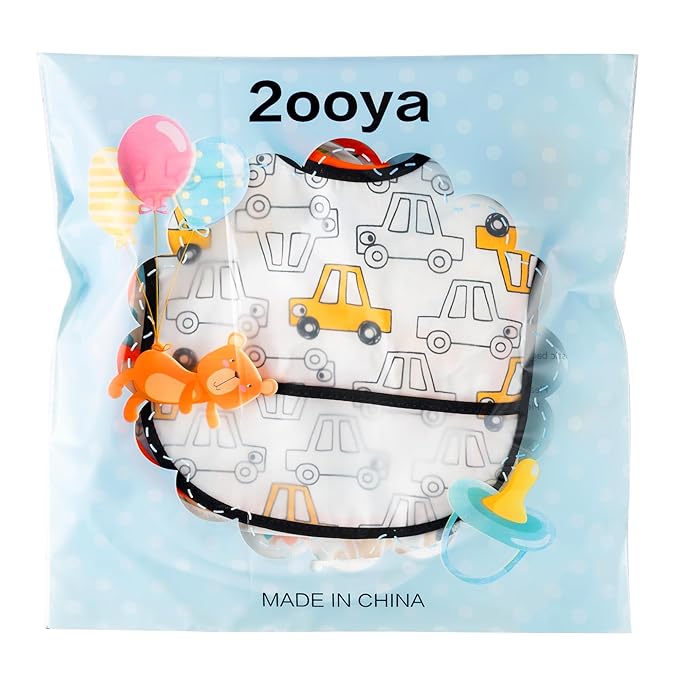 2ooya 6 Pcs Baby Feeding Bibs Toddler Waterproof Bib Set with Crumb Catcher Pocket Infant Adjustable Baby Teething Bib Babies Food Bibs Keepsake Gift for Baby Shower Christmas New Year, 6-12 Months