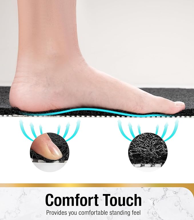 HITSLAM Square Shower Mat, 40 x 40 Inch Non Slip Bath Mat for Tub, Soft PVC Loofah Bathtub Mats with Drain Holes, Quick Drying Bathroom Stall Floor Mat, Bathroom Accessories Without Suction Cup, Black
