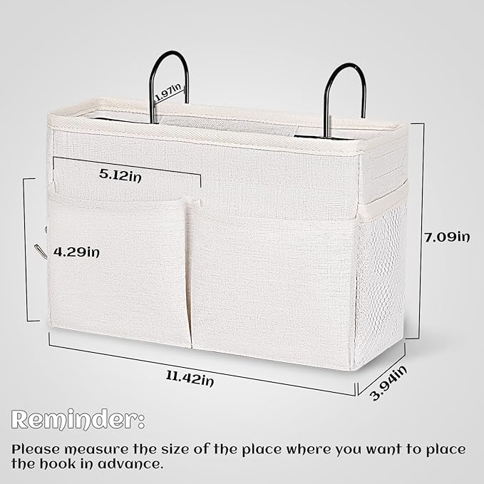 Retyion Bedside Caddy White Bedside Hanging Storage Basket Bed Caddy for Headboards Bunk Dorm Rooms Crib Beds Rails Organizer (White)