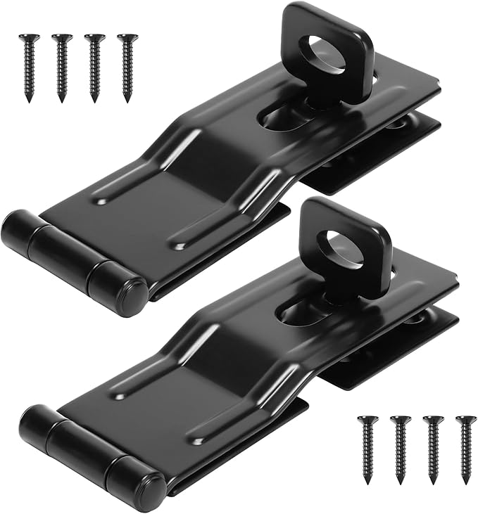 2 Pack Swivel Staple Safety Hasps, 4-1/2" Gate Door Hasp Latch with Twist Knob Safety Padlock Clasp Lock for Fence, Gate, Cabinet, Barn Door, Shed, Black