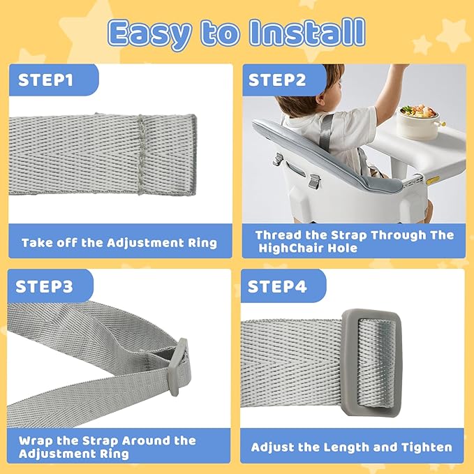 High Chair Replacement Straps Compatible with Ingenuity, Jeep, Evenflo, Baby Trend, IKEA, Skip Hop eon, Peg Perego Highchairs Accessories, for Most 5 & 3 Point High Chairs, Adjustable High Chair Belt