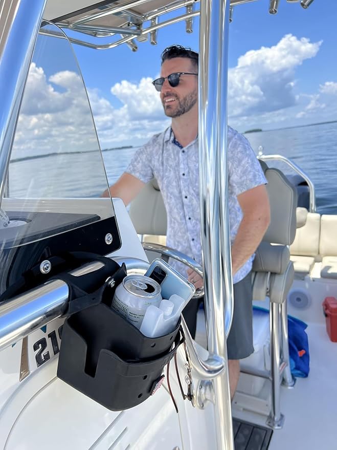 Drink Keeper Universal Drink Cup Holder for Walker | Extra Large Stroller Cup Holder with Phone Side Pockets | Perfect for Beach or Lounge Chair | Hold Accessories for Boat, Kitchen, Office, or Car