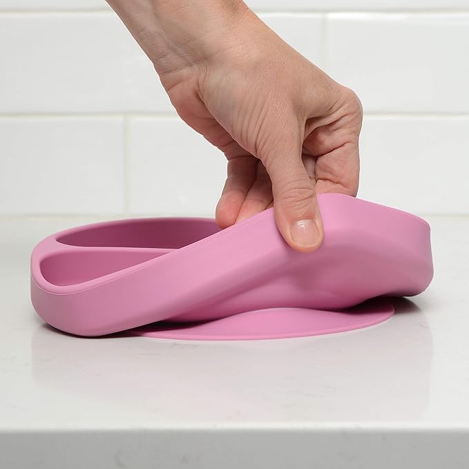 PrimaStella Silicone Baby & Toddler Suction Plate and Spoon Feeding Set - Plum