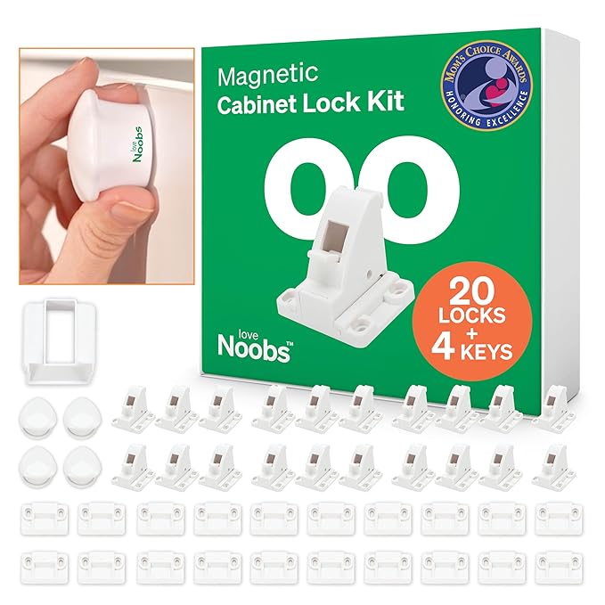 Easy Installation Magnetic Child Safety Cabinet Locks by LoveNoobs™, 20 Locks + 4 Keys, Keep Your Little Ones Safe with Easy-to-Install, Secure Baby Proofing for Cabinets and Drawers