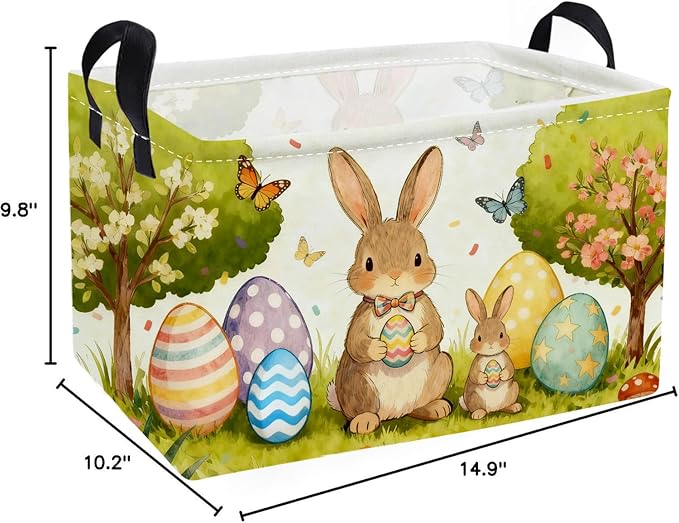 Essme Rectangular Easter Basket, Kids Storage bin Organizer with Handles for Easter Decor,Shelf Basket,Toy Organizer,Easter Baskets.(Cute Easter Basket)