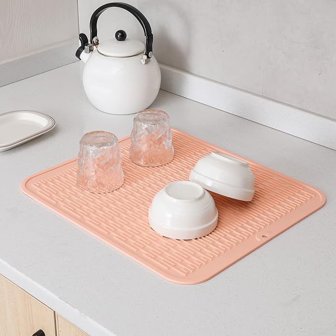 MicoYang Silicone Dish Drying Mat for Multiple Usage,Easy clean,Eco-friendly,Heat-resistant Silicone Mat for Kitchen Counter or Sink,Refrigerator or Drawer Liner Pink 2XL 24 inches x 18 inches