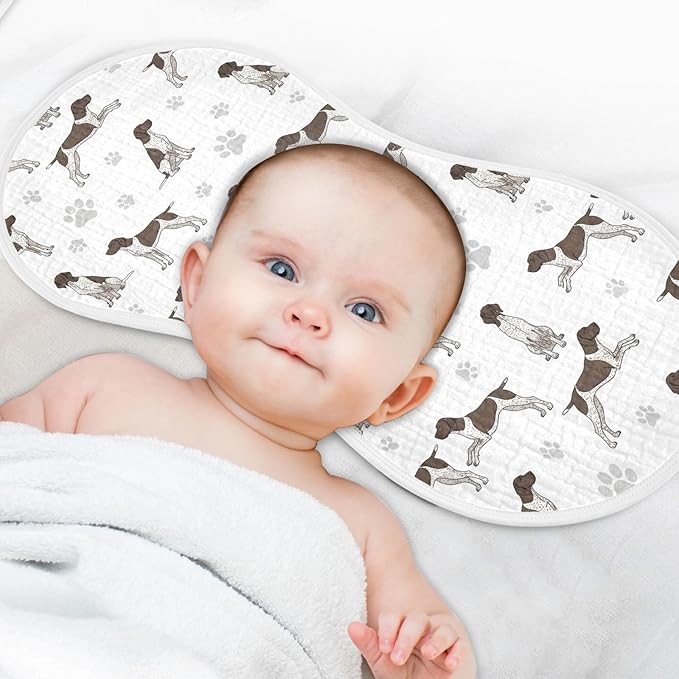 Qinllo 4 Pack Muslin Burp Cloths German Dogs White Cotton Baby Burp Cloths Extra Absorbent and Soft Thick Burping Cloth for Baby Boys Girls 22x11 Inch