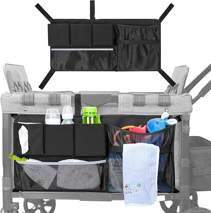 Stroller Wagon Cargo Net, Wagon Accessories Organizer Compatible with WONDERFOLD W-Series Models, Large Capacity Mesh Cargo Storage Bag with Sorting Pockets Compatible with Keenz Wagon
