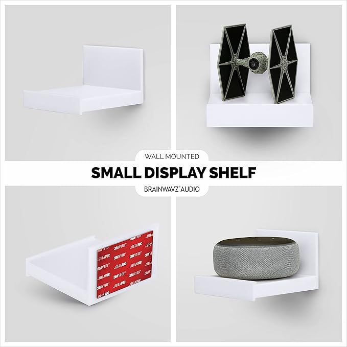 Screwless 4" Universal Shelf for Cloud Security Camera, Baby Monitor, Small Speakers, Electronics & More, No Tools, VHB Tape Strong Adheasive, Easy to Install by Brainwavz (White)