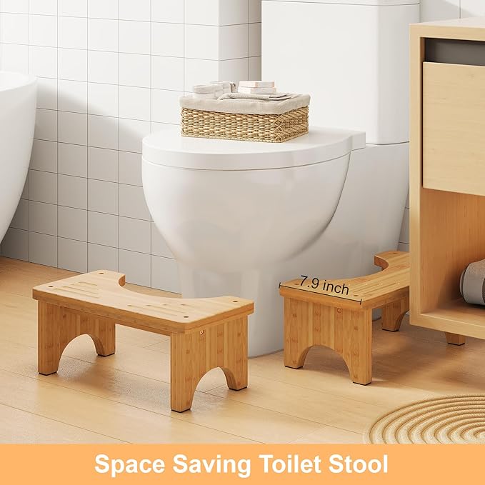 Uaniar Bamboo Toilet Stool, Wooden Squatting Potty Stool for Adults, 7 Inch Toilet Stool Squat Adult, Non-Slip Wood Poop Stool for Bathroom, Portable Toilet Foot Pooping Steps for Kids
