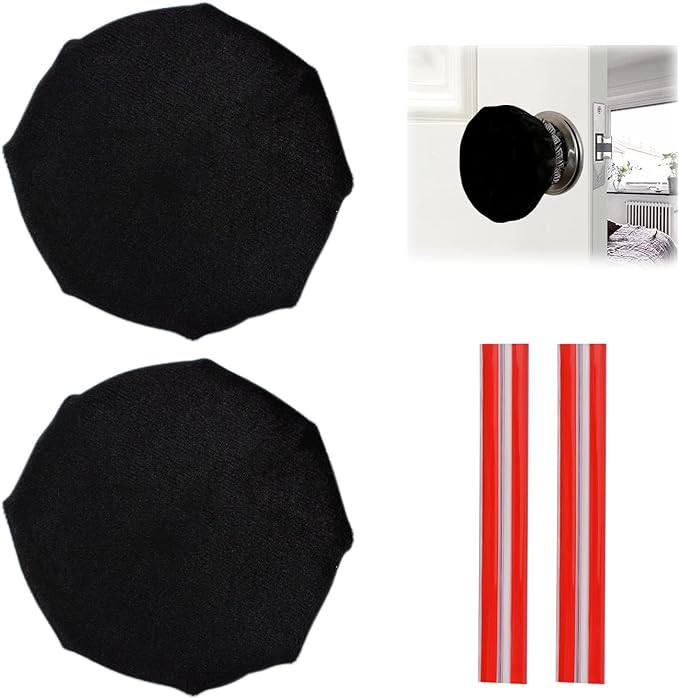 Door Handle Covers, 2Pcs Black Decorative Round Door Knob Covers Soft Door Handle Glove Anti-Static Safety Door Knob Protector with Clear Anti-Collision Adhesive Strip