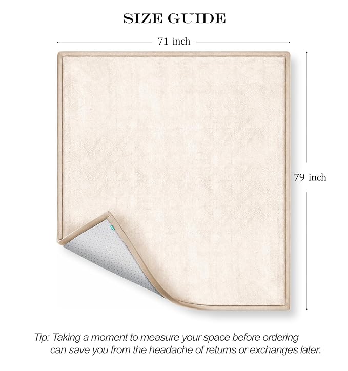 AEOCOO 71x79 Baby Play Mat for Floor, 1.3" Thick Memory Foam Cushion Infant Baby Kids Extra Large Tummy Time Mat, Nursery Rug, CloudSoft Velvet Anti-slip for Crawling, Living Room, Playpen, Beige