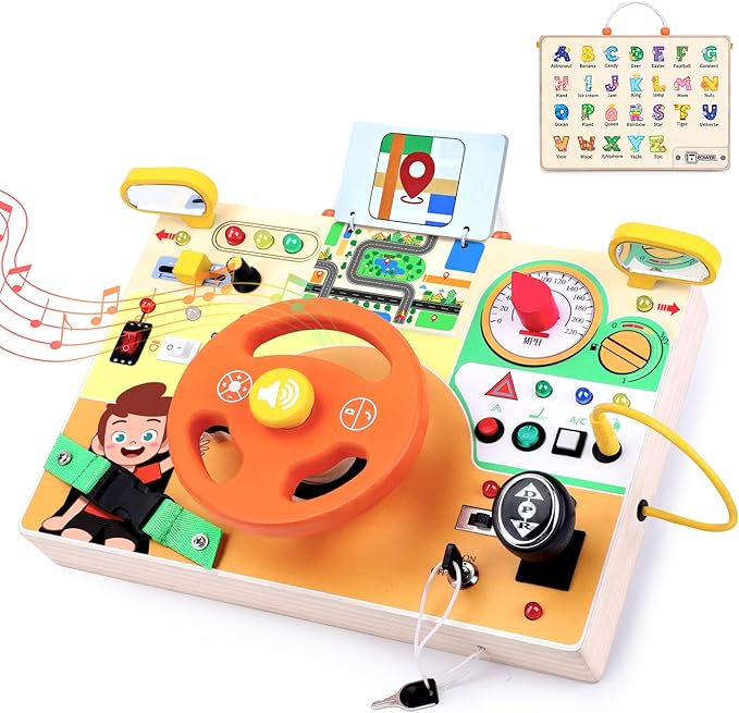 Grarain Busy Board for Toddlers - Montessori Educational Toy for 1-3 Year Old Boys & Girls | Travel-Friendly Sensory Learning Activity | Ideal for Kids with Autism(Busy Board v6)